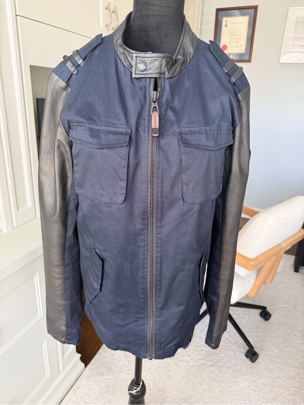 RUDSAK Oliver Marine Navy Men’s Jacket leather and Cotton Blend Reg Size Small